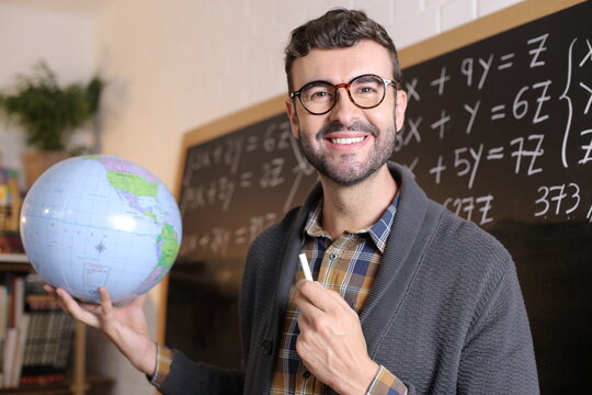 Cute Geographer Showing The World