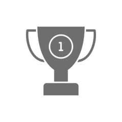 Vector first place trophy grey icon. Isolated on white background