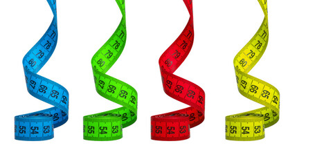 Multicolor tape measure spiral isolated on the white background