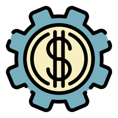 Dollar money gear icon. Outline dollar money gear vector icon color flat isolated