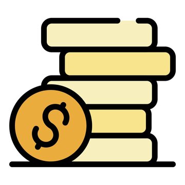 Dollar coin stack icon. Outline dollar coin stack vector icon color flat isolated