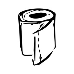A roll of toilet paper. A linear image of a hand-drawn hygiene product. Vector illustration isolated on a white background for design and web.