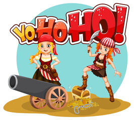 Pirate girls cartoon character with Yo-ho-ho speech
