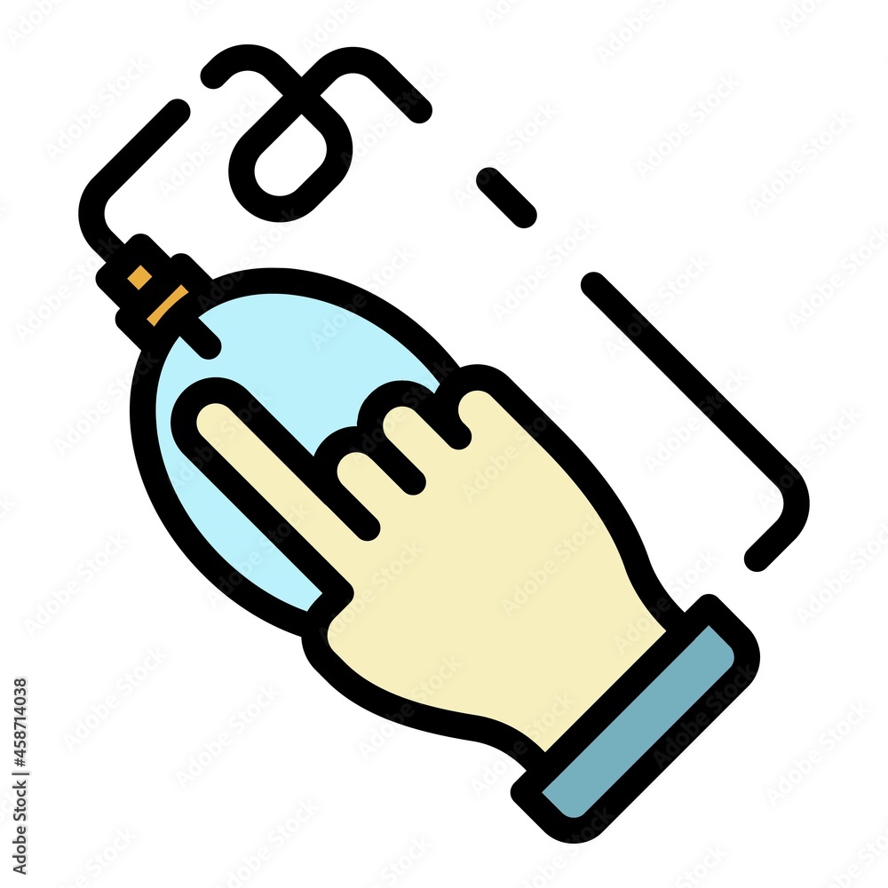 Poster hand click on mouse icon. outline hand click on mouse vector icon color flat isolated