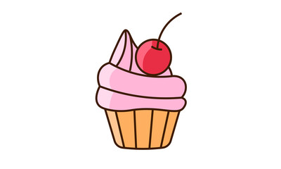 Cupcake with cream and cherry for pins, stickers and icons