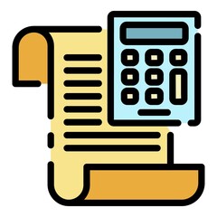 Calculator money invoice icon. Outline calculator money invoice vector icon color flat isolated