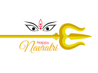 Happy Navratri greeting card with beautiful trishul and facial expression.