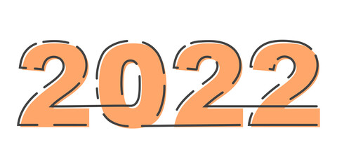 2022 happy new year lettering broken outline lines