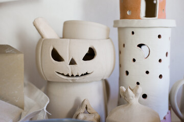 jack o lantern pumpkin clay pottery bowl for halloween decor