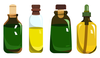 Amla, castor and jojoba oil in different glass vials.Various bottles with corks.Indian gooseberry frut.Plant extract for cosmetology.Elixir or serum,lotion for hair and nails