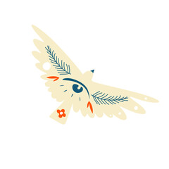 Bird Modern folk tribal boho patterned animal in Scandinavian style. Floral Slovak ornament, inspired by northern mythology and fairy tales. Swedish folklore drawing, Nordic bird. Woodland