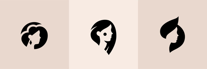Vector Logo for business in the industry of beauty, health, personal hygiene. Linear stylized image of a female face. Logo for beauty salon, health industry, makeup artist, young girl. Abstract faces.