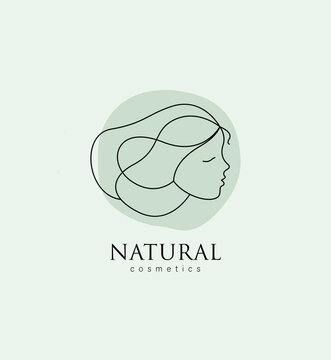 Vector Logo for business in the industry of beauty, health, personal hygiene. Linear stylized image of a female face. Logo for beauty salon, health industry, makeup artist, young girl. Abstract faces.