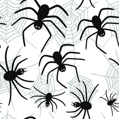 Spider and  spiderweb seamless pattern. Halloween background