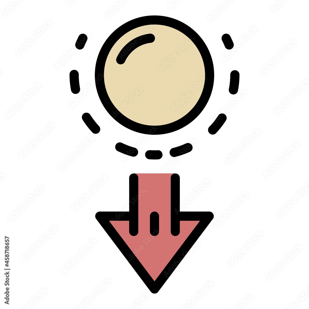 Poster ball and down arrow icon. outline ball and down arrow vector icon color flat isolated