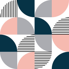 Colorful geometrical design illustration in Scandinavian style with grey, pink, navy blue, white and black colors © anasztazia
