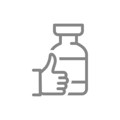 Medical ampoule with thumb up line icon. Vaccine, serum, vaccination information, immunization symbol