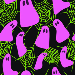 Spiders web and ghost seamless pattern. Halloween pattern.