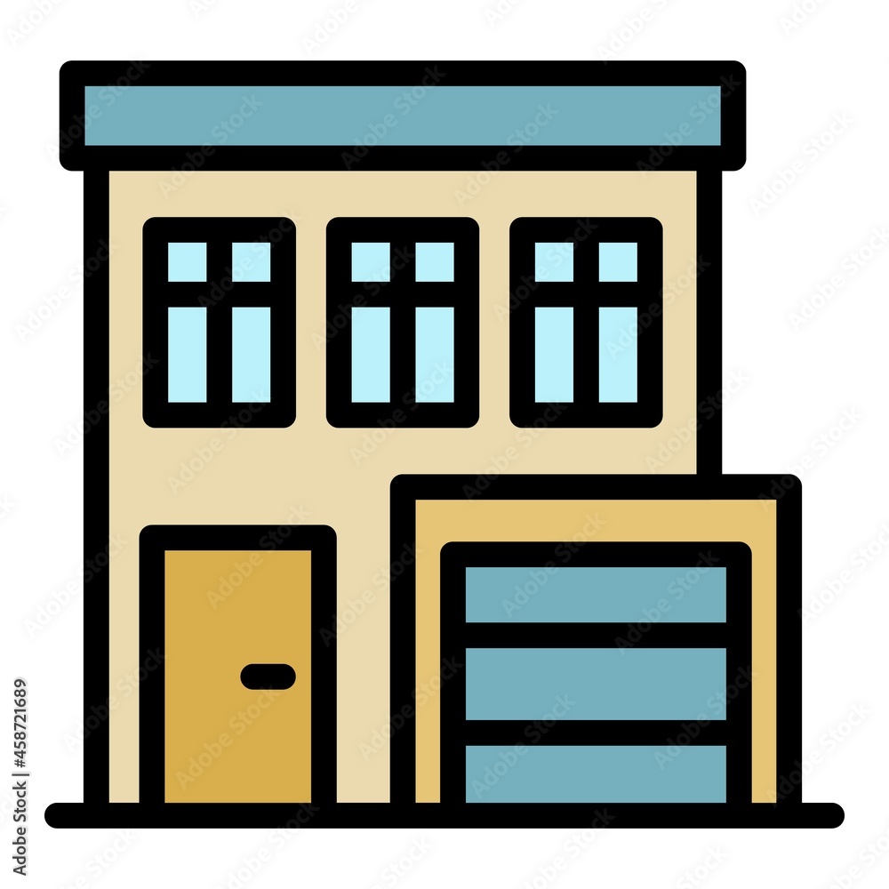 Wall mural house with garage icon. outline house with garage vector icon color flat isolated