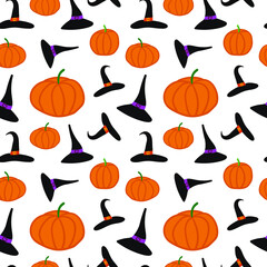 Witch hat and pumpkin halloween seamless pattern