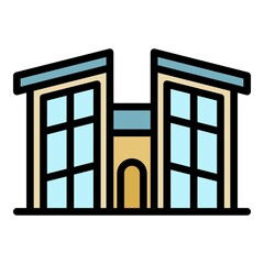House with high windows icon. Outline house with high windows vector icon color flat isolated