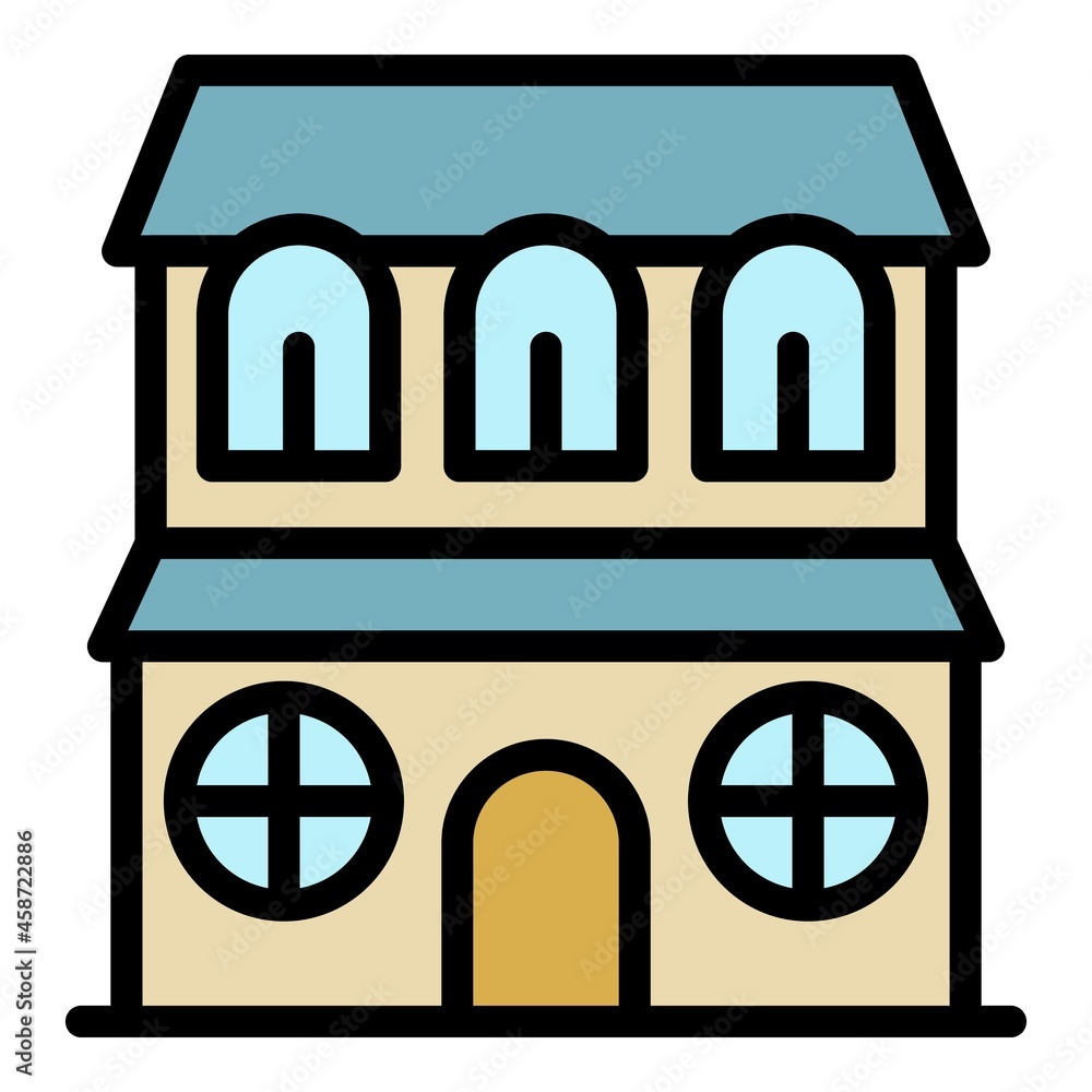 Poster house with round windows icon. outline house with round windows vector icon color flat isolated