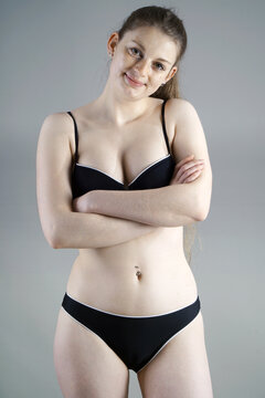 Beautiful Teenager Wearing Black Bikini Studio Stock Photo 1943780149