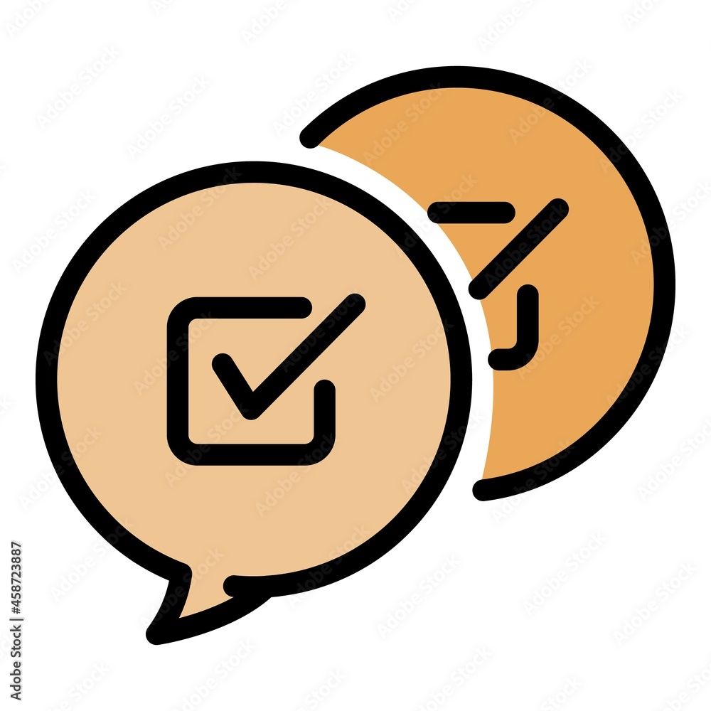 Aufkleber checkbox in chat bubbles icon. outline checkbox in chat bubbles vector icon color flat isolated