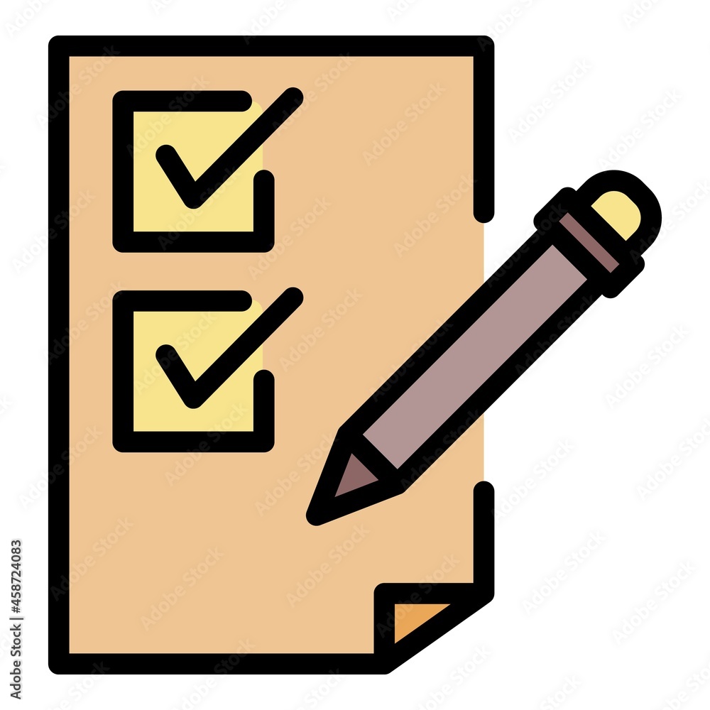 Poster pencil and checkbox list icon. outline pencil and checkbox list vector icon color flat isolated
