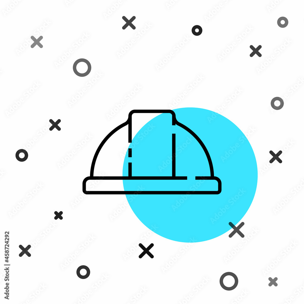 Poster black line worker safety helmet icon isolated on white background. random dynamic shapes. vector ill
