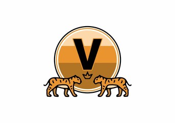 Two tiger line art with V initial letter