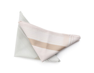 Naklejka premium Stylish handkerchiefs isolated on white, top view