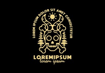 Line art of skull and pine trees