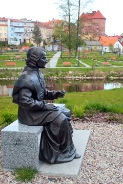 Lidzbark Warminski, Poland - May 6, 2019: Statue of Ignacy Krasicki, Prince-Bishop of Warmia who was Poland's leading Enlightenment poet, playwright and author of the first Polish novel.
