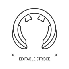 Neck massage tool linear icon. Device for stimulating neck and shoulders. Relaxation, recreation. Thin line customizable illustration. Contour symbol. Vector isolated outline drawing. Editable stroke