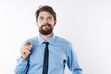 emotional man with cryptocurrency bitcoin virtual money investment economy