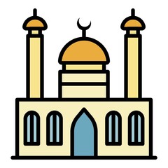 Mosque with two minarets icon. Outline mosque with two minarets vector icon color flat isolated