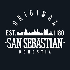 Fototapeta premium Donostia-San Sebastian, Gipuzkoa, Spain Skyline Original. A Logotype Sports College and University Style. Illustration Design Vector City.