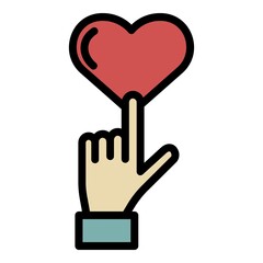 Obraz premium Finger pointing heart icon. Outline finger pointing heart vector icon color flat isolated