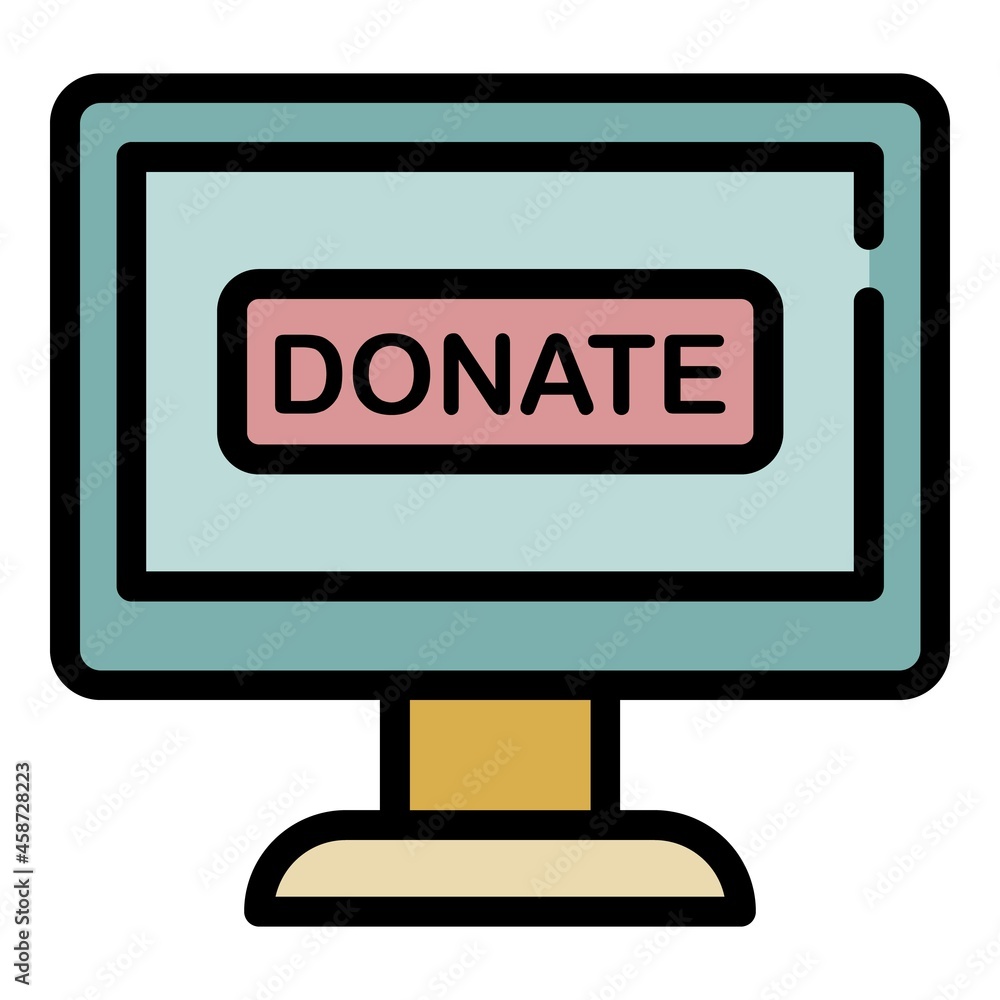 Poster donate button on the screen icon. outline donate button on the screen vector icon color flat isolate
