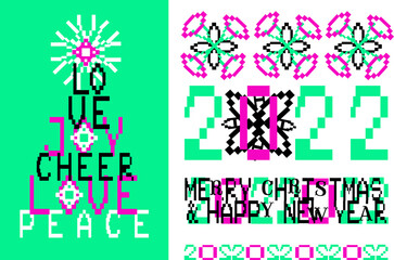 2022 Happy New Year Merry Christmas tree banner
