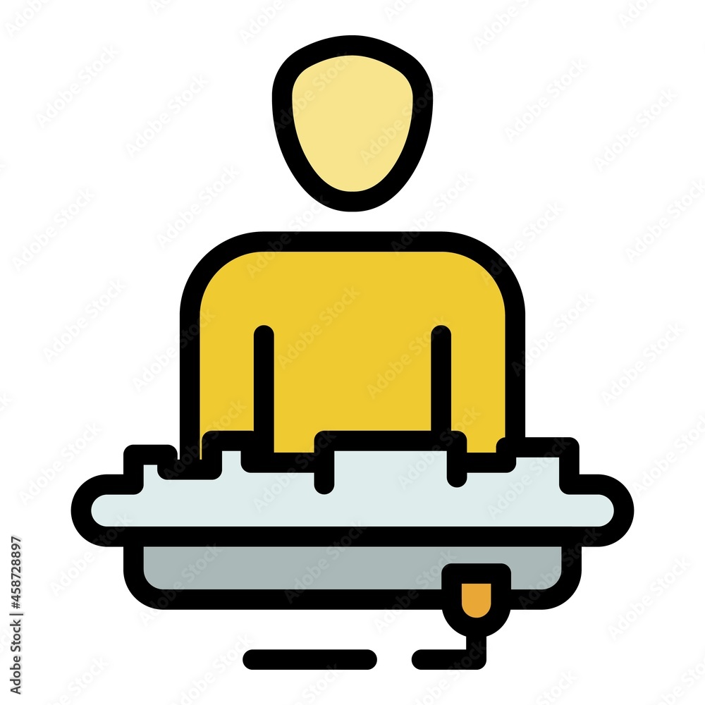 Poster dj at the console icon. outline dj at the console vector icon color flat isolated