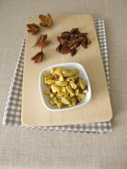 Shelled and cooked beechnuts in a small bowl