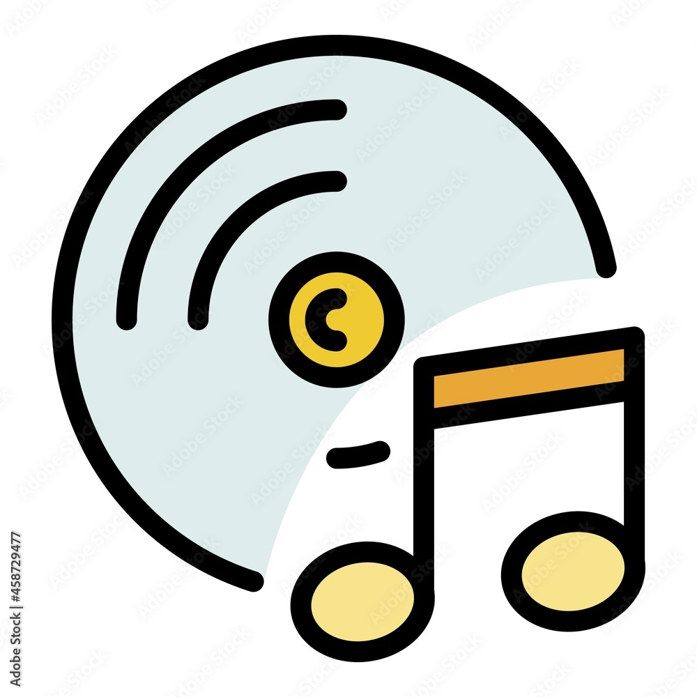 Aufkleber cd and note icon. outline cd and note vector icon color flat isolated
