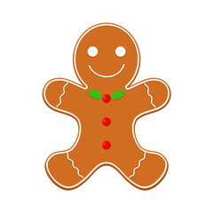 Gingerbread man cookie vector illustration isolated on white background.