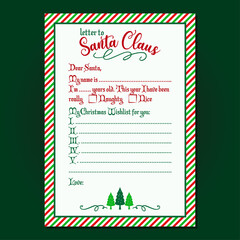 Letter to Santa Claus - Christmas letter from Santa Claus, remade letter with empty copy space. Pattern with peppermint frame. Special Delivery from North Pole.