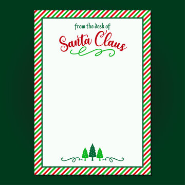 From the desk of Santa Claus - Christmas letter from Santa Claus, remade letter with empty copy space. Pattern with peppermint frame. Special Delivery from North Pole.