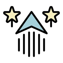 Up arrow and stars icon. Outline up arrow and stars vector icon color flat isolated
