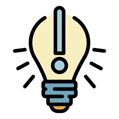 Light bulb exclamation mark icon. Outline light bulb exclamation mark vector icon color flat isolated