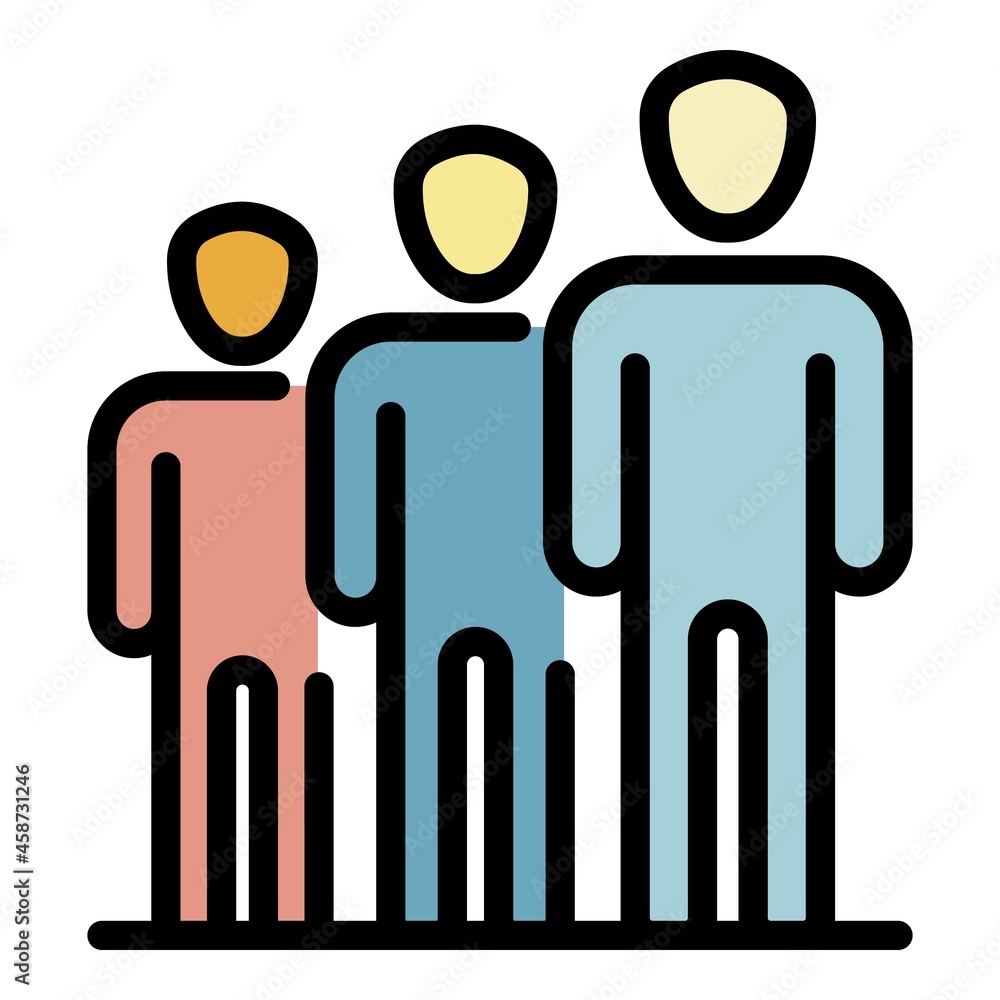 Poster people in a row icon. outline people in a row vector icon color flat isolated